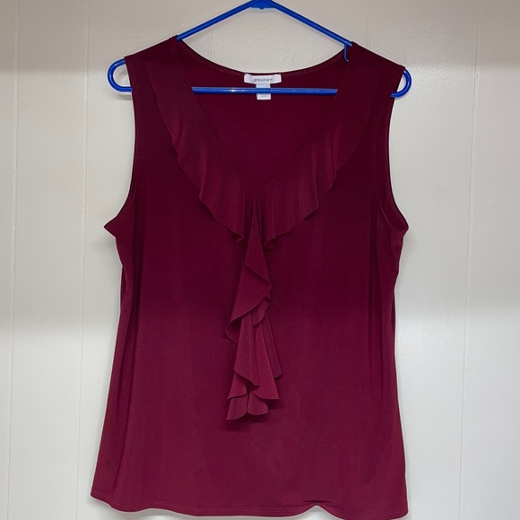 Dress Barn Tops - Dressbarn Deep Wine Color Sleeveless Ruffled Top Sz Xl